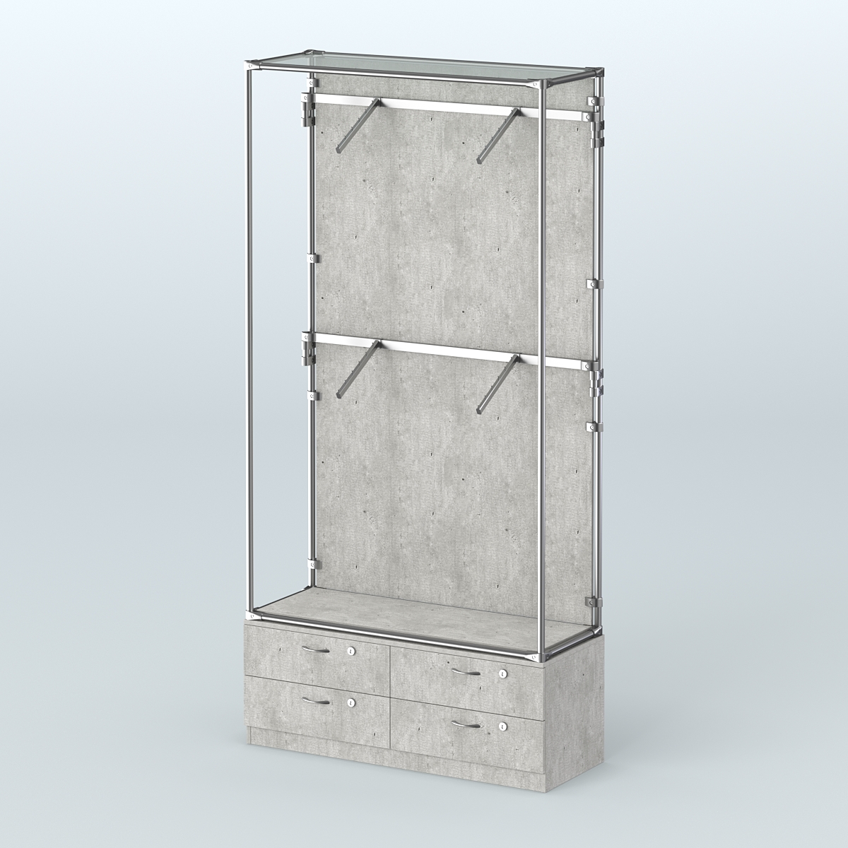 Торговая система ХРОМ (задняя стенка - ДСП) 1200 мм №3-2 с тумбой Т-14 и поручнями Метрополитан Грей