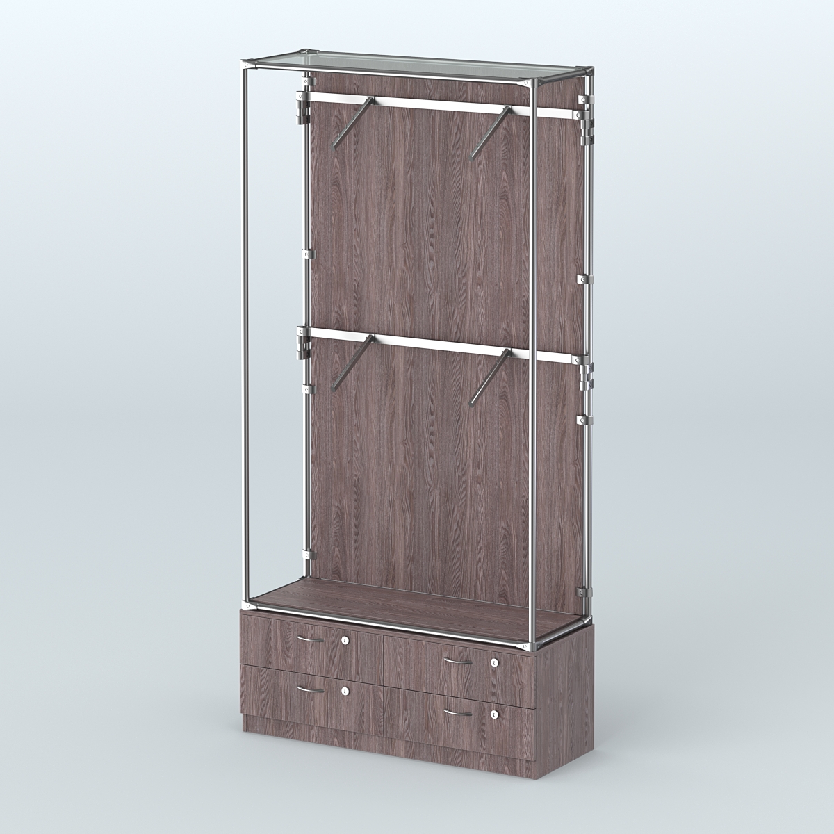 Торговая система ХРОМ (задняя стенка - ДСП) 1200 мм №3-2 с тумбой Т-14 и поручнями Ясень Анкор темный