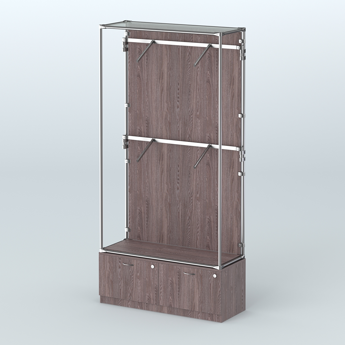 Торговая система ХРОМ (задняя стенка - ДСП) 1200 мм №3-3 с тумбой Т-15 и поручнями Ясень Анкор темный