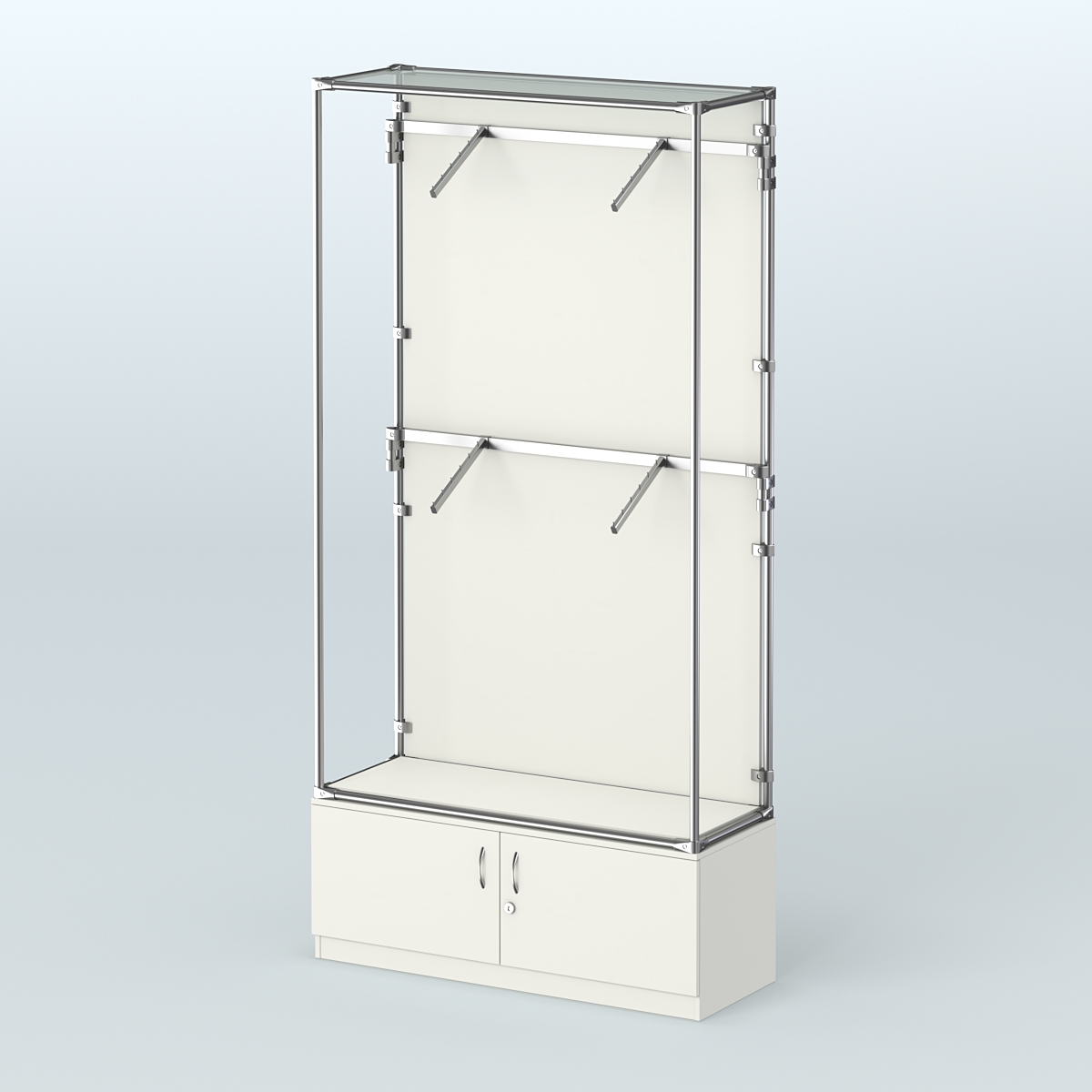 Торговая система ХРОМ (задняя стенка - ДСП) 1200 мм №3-4 с тумбой Т-21 и поручнями Белый