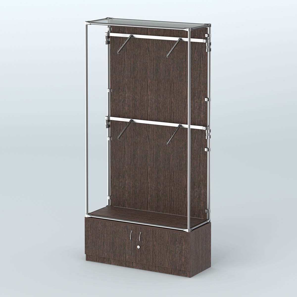 Торговая система ХРОМ (задняя стенка - ДСП) 1200 мм №3-4 с тумбой Т-21 и поручнями Дуб Венге