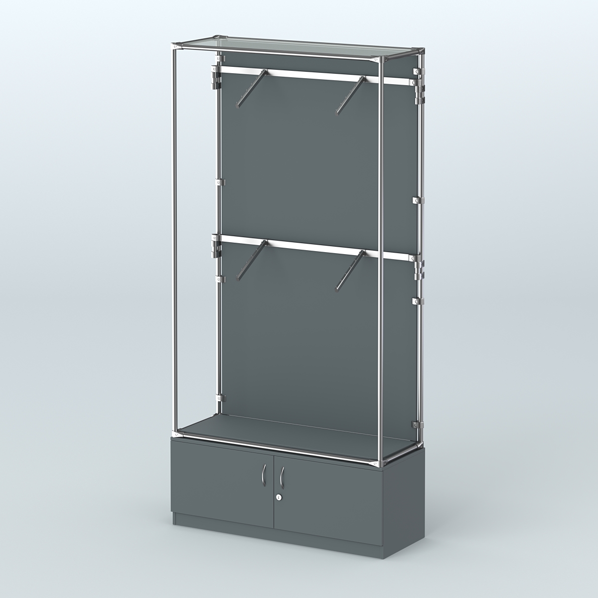 Торговая система ХРОМ (задняя стенка - ДСП) 1200 мм №3-4 с тумбой Т-21 и поручнями Темно-Серый
