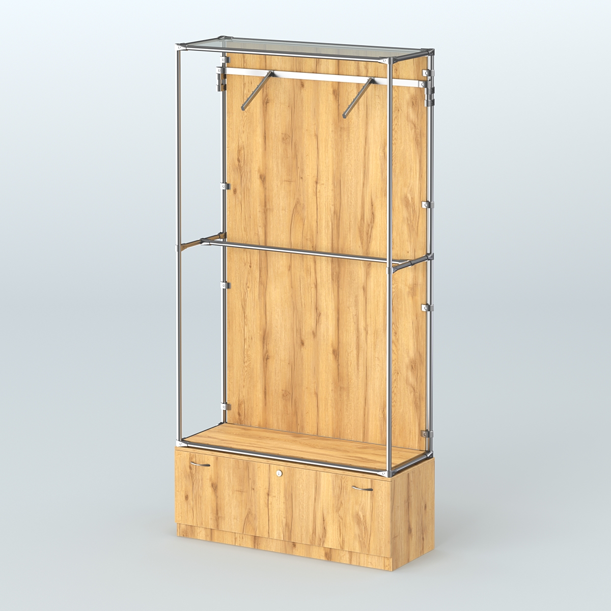 Торговая система ХРОМ (задняя стенка - ДСП) 1200 мм №4-1 с тумбой Т-11 и поручнями Дуб Золотистый