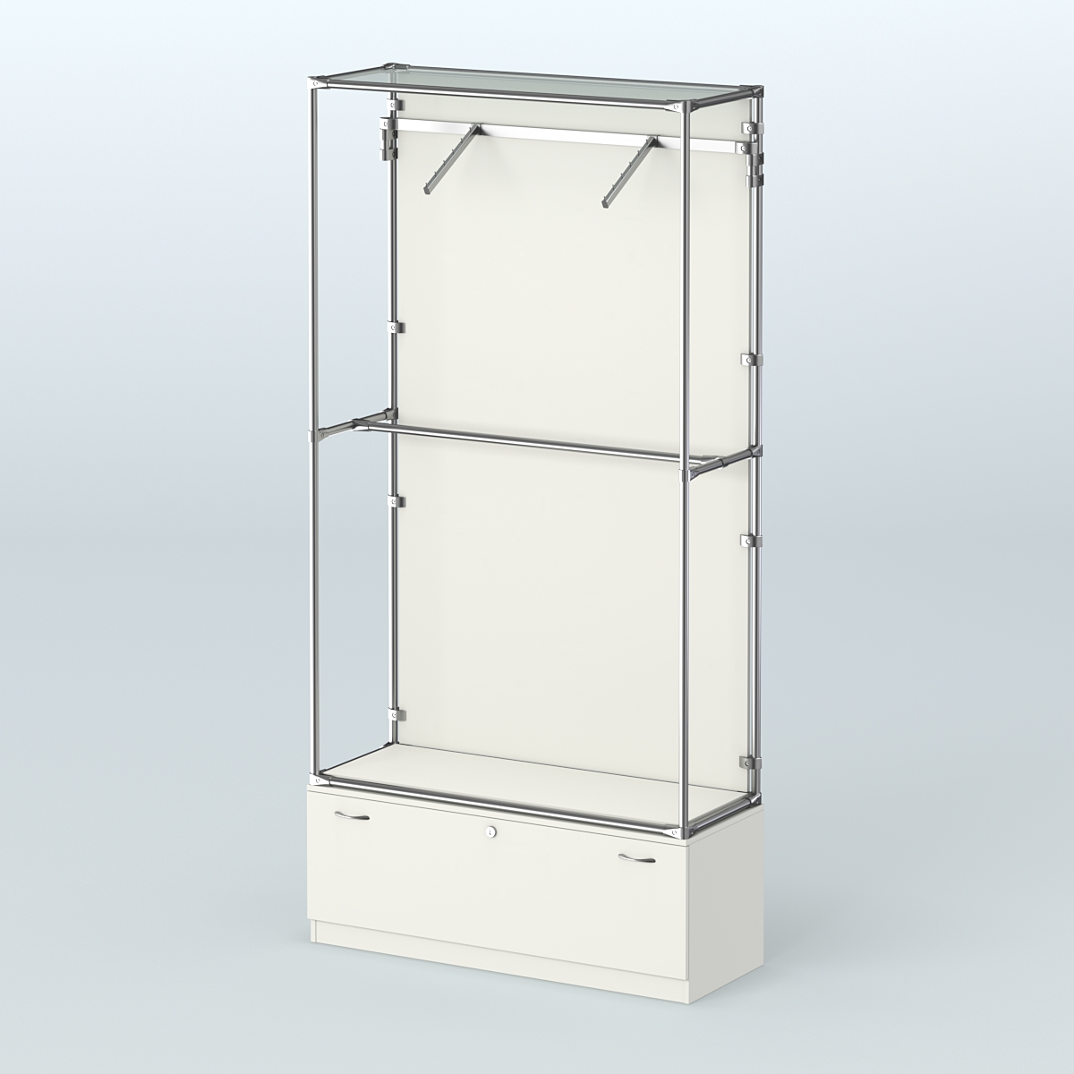 Торговая система ХРОМ (задняя стенка - ДСП) 1200 мм №4-1 с тумбой Т-11 и поручнями Белый