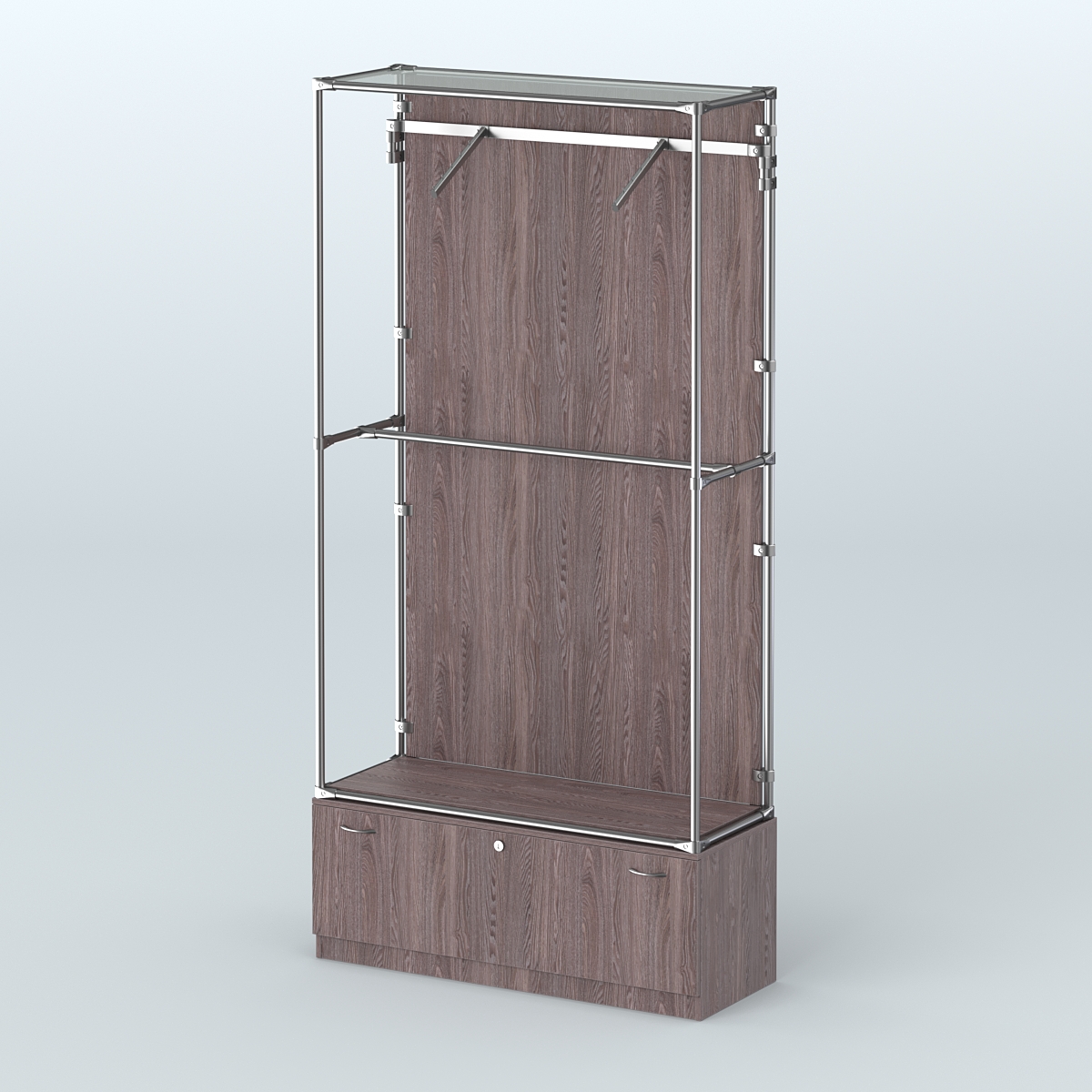 Торговая система ХРОМ (задняя стенка - ДСП) 1200 мм №4-1 с тумбой Т-11 и поручнями Ясень Анкор темный