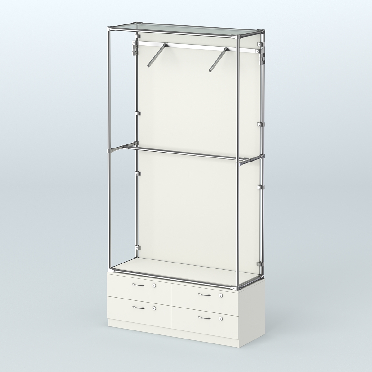 Торговая система ХРОМ (задняя стенка - ДСП) 1200 мм №4-2 с тумбой Т-14 и поручнями Белый