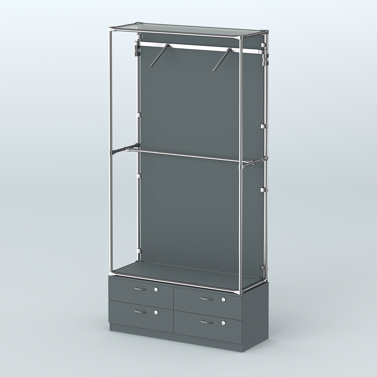 Торговая система ХРОМ (задняя стенка - ДСП) 1200 мм №4-2 с тумбой Т-14 и поручнями Темно-Серый