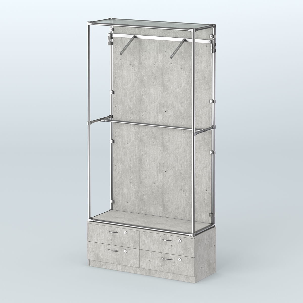 Торговая система ХРОМ (задняя стенка - ДСП) 1200 мм №4-2 с тумбой Т-14 и поручнями Метрополитан Грей