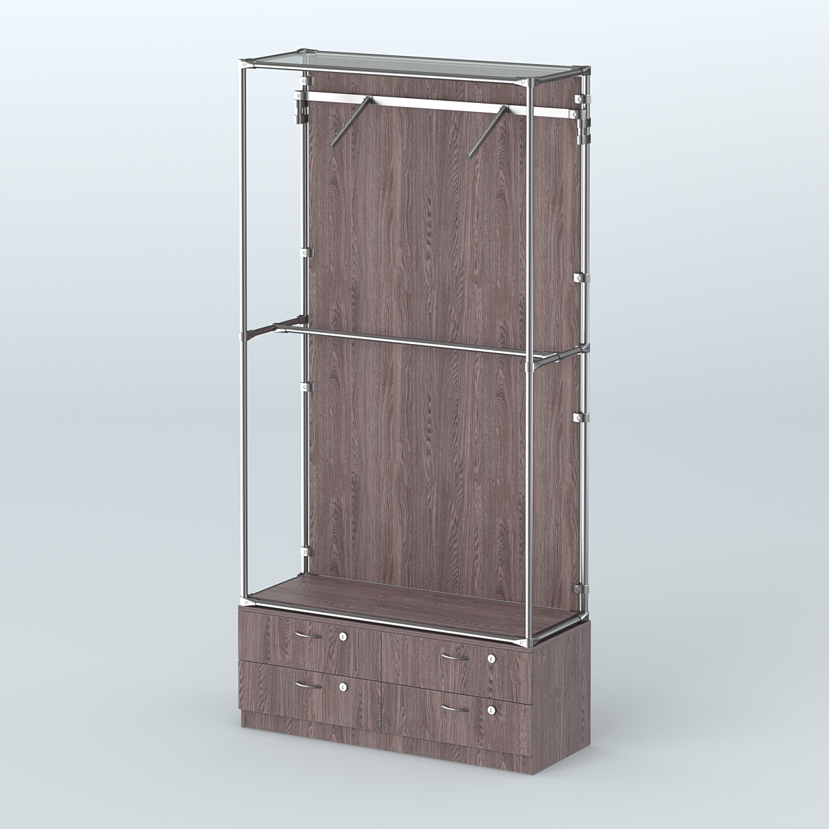 Торговая система ХРОМ (задняя стенка - ДСП) 1200 мм №4-2 с тумбой Т-14 и поручнями Ясень Анкор темный