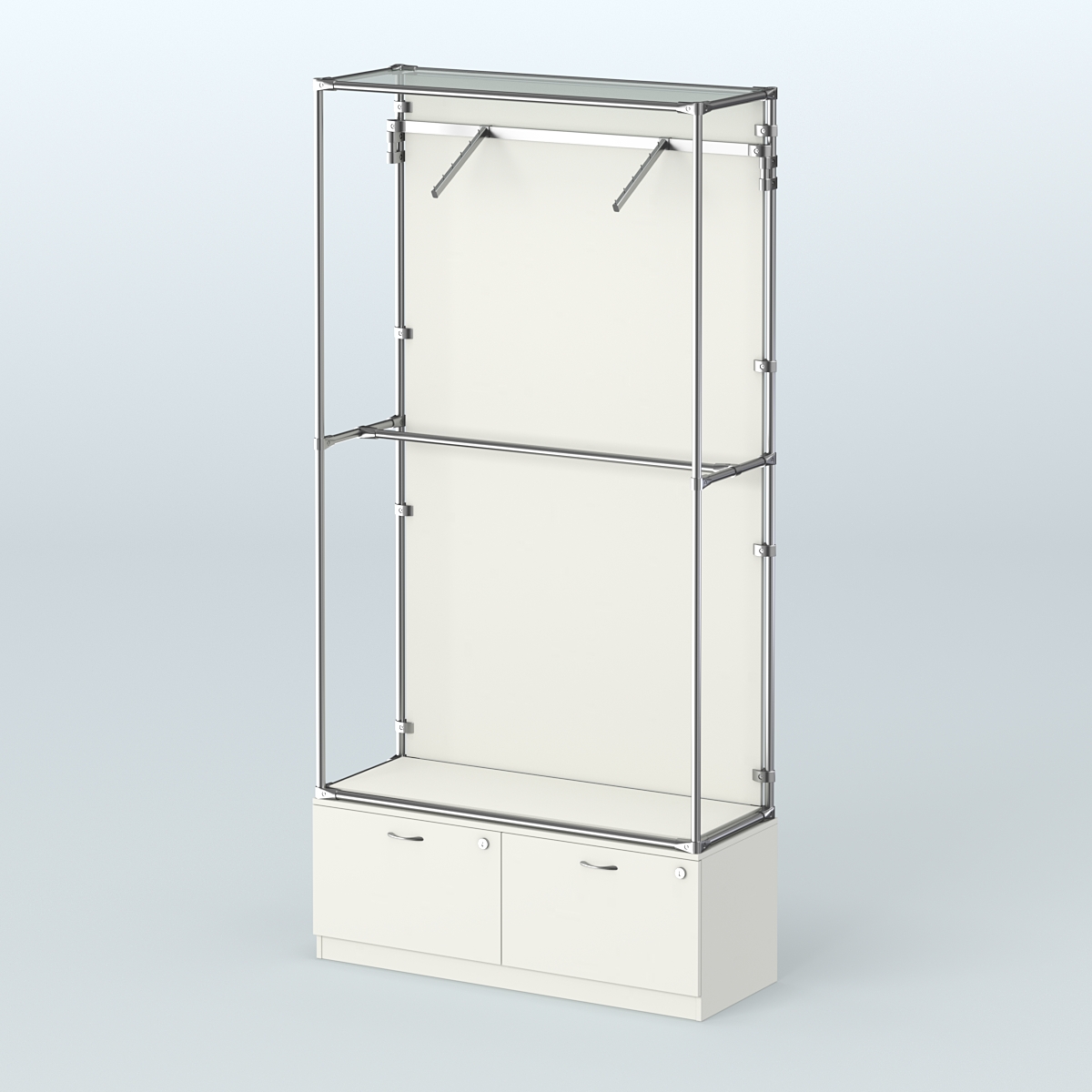 Торговая система ХРОМ (задняя стенка - ДСП) 1200 мм №4-3 с тумбой Т-15 и поручнями Белый