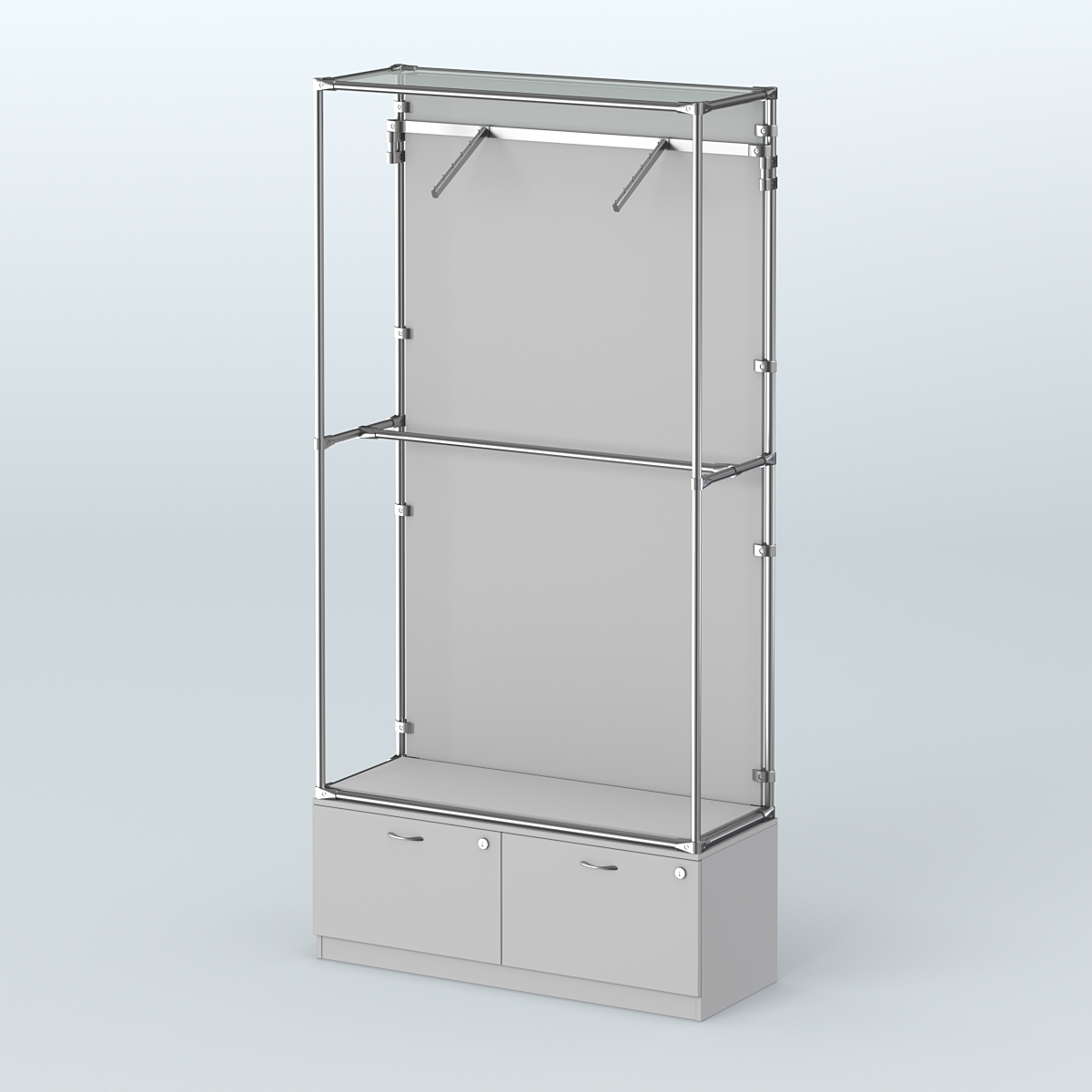 Торговая система ХРОМ (задняя стенка - ДСП) 1200 мм №4-3 с тумбой Т-15 и поручнями Серый