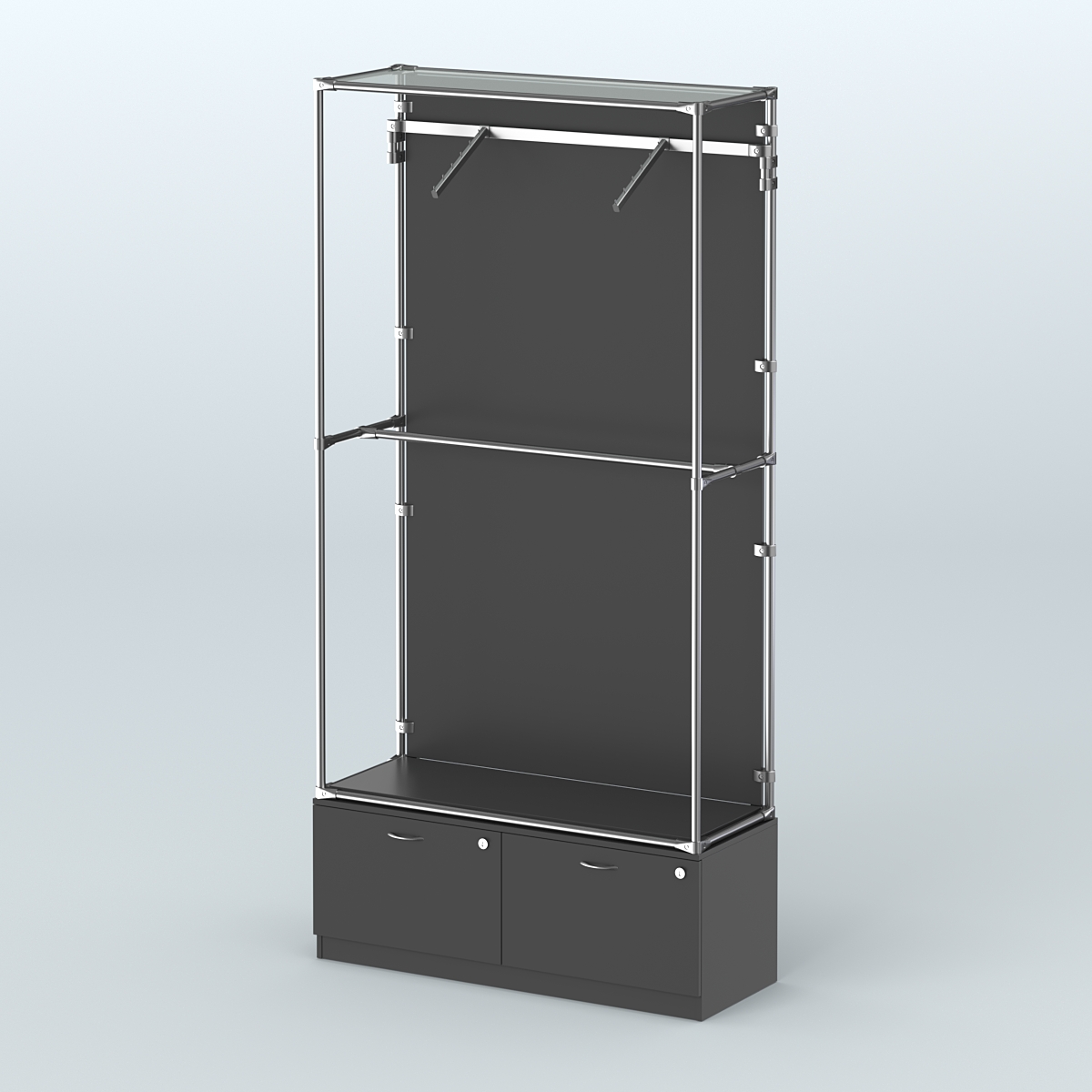 Торговая система ХРОМ (задняя стенка - ДСП) 1200 мм №4-3 с тумбой Т-15 и поручнями Черный