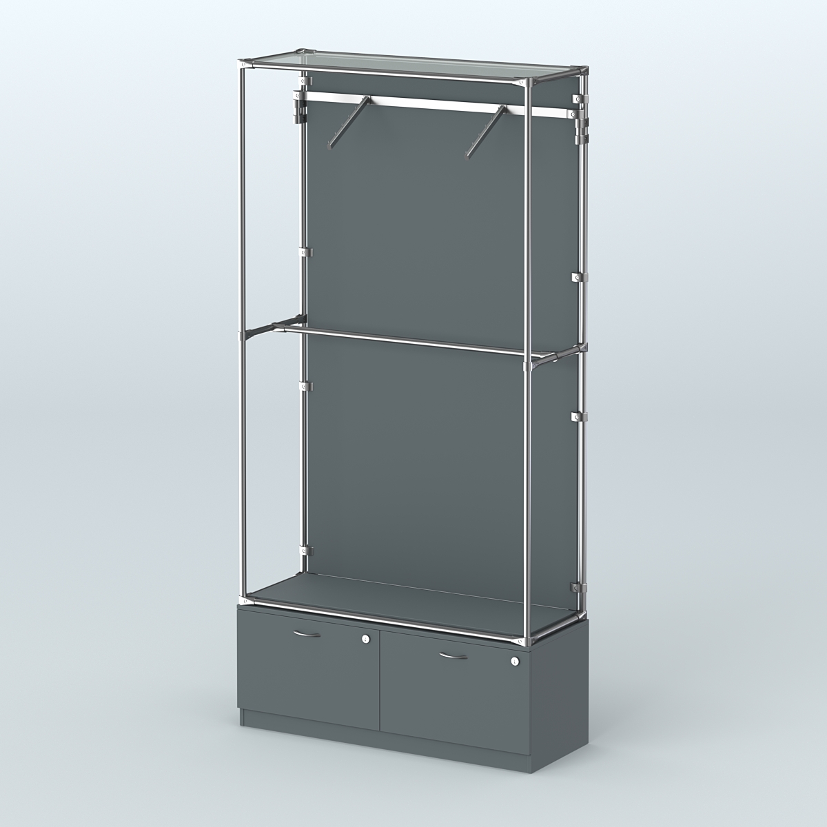 Торговая система ХРОМ (задняя стенка - ДСП) 1200 мм №4-3 с тумбой Т-15 и поручнями Темно-Серый