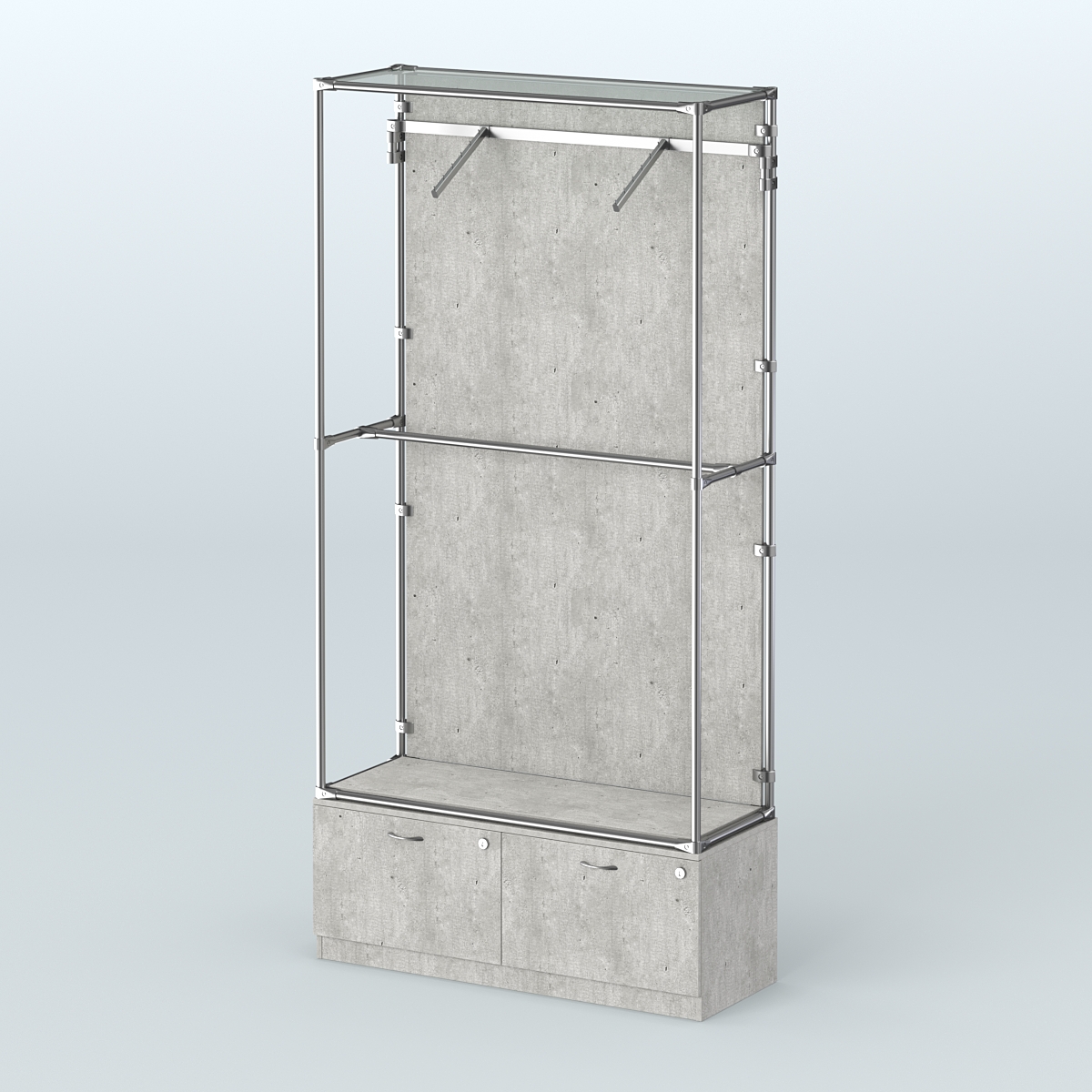 Торговая система ХРОМ (задняя стенка - ДСП) 1200 мм №4-3 с тумбой Т-15 и поручнями Метрополитан Грей