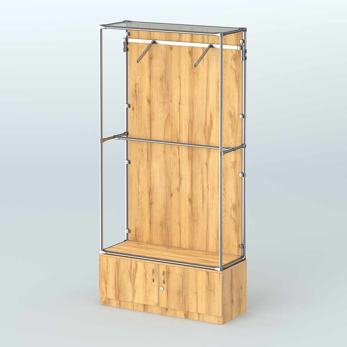 Торговая система ХРОМ (задняя стенка - ДСП) 1200 мм №4-4 с тумбой Т-21 и поручнями Дуб Золотистый