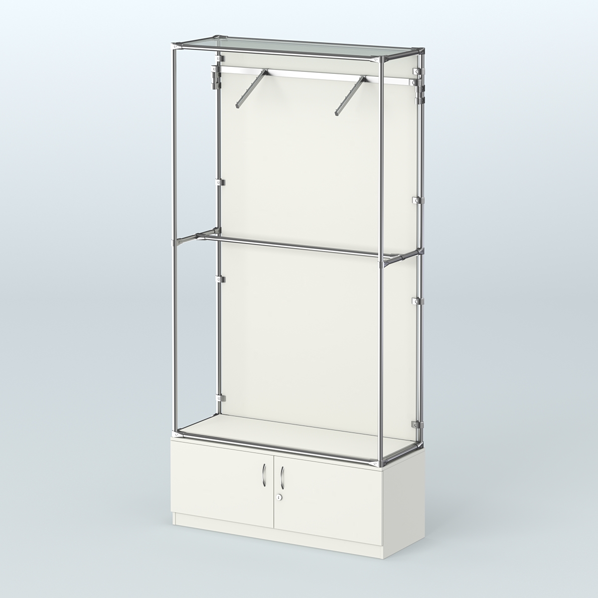 Торговая система ХРОМ (задняя стенка - ДСП) 1200 мм №4-4 с тумбой Т-21 и поручнями Белый