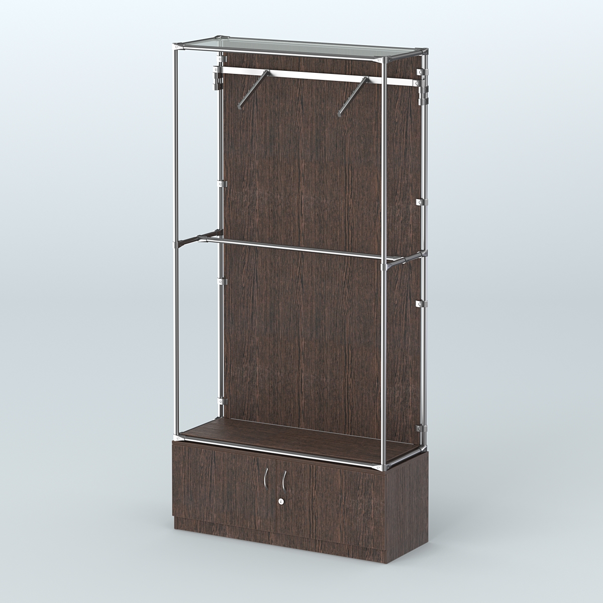 Торговая система ХРОМ (задняя стенка - ДСП) 1200 мм №4-4 с тумбой Т-21 и поручнями Дуб Венге