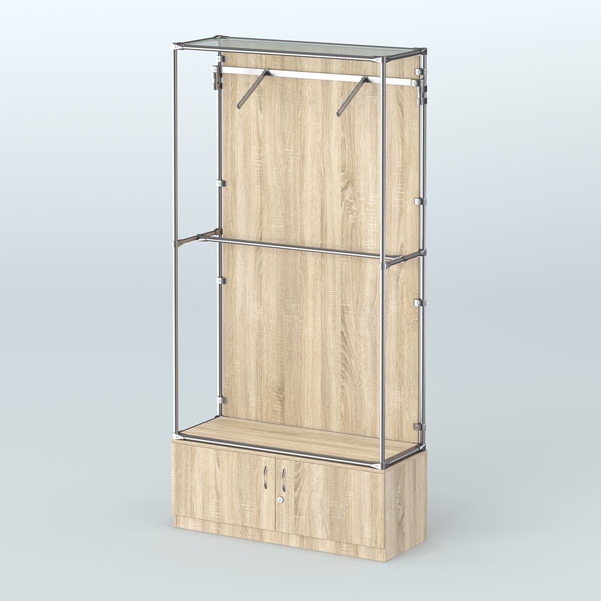 Торговая система ХРОМ (задняя стенка - ДСП) 1200 мм №4-4 с тумбой Т-21 и поручнями Дуб Сонома