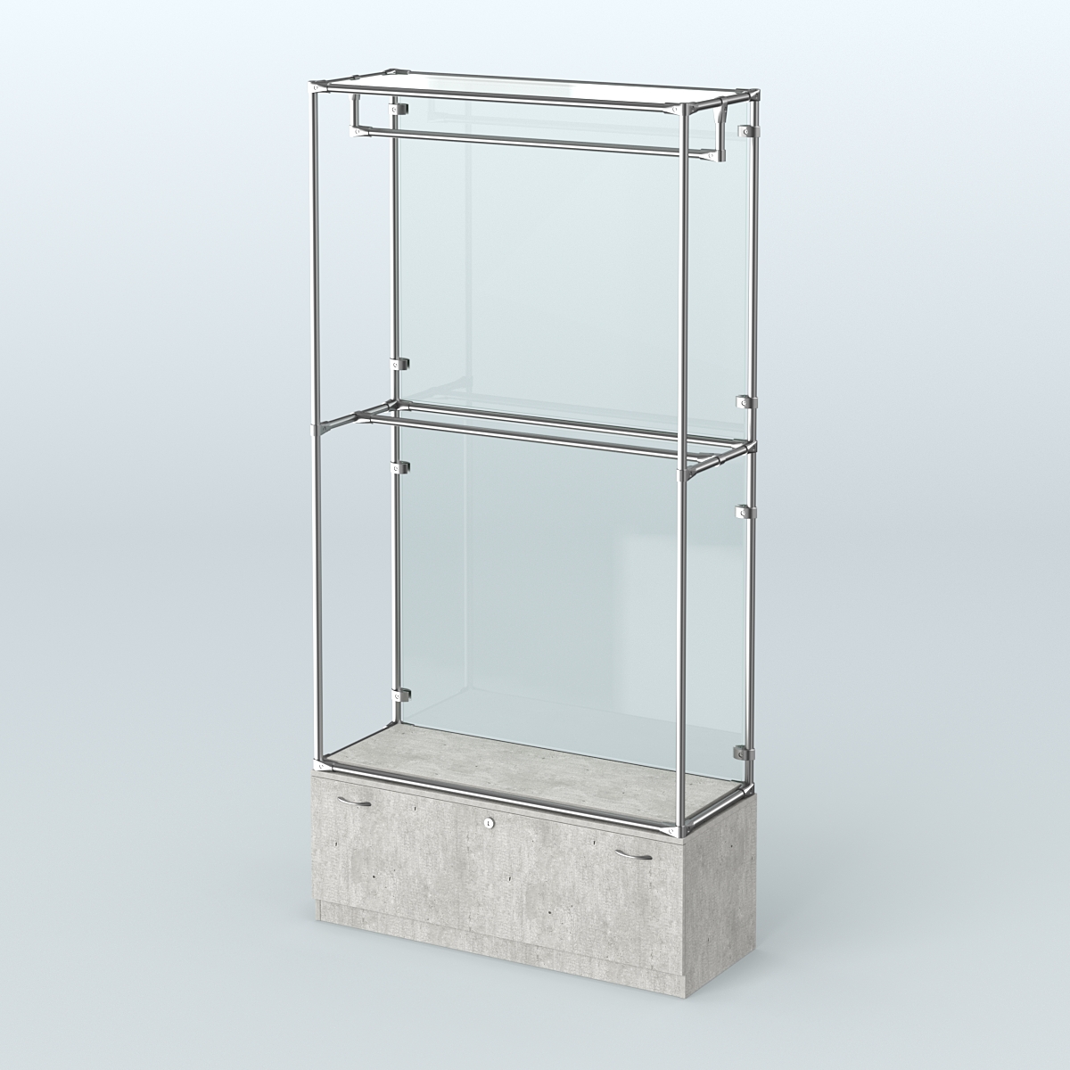 Торговая система ХРОМ (задняя стенка - стекло) 1200 мм №1-1 с тумбой Т-11 и поручнями Метрополитан Грей