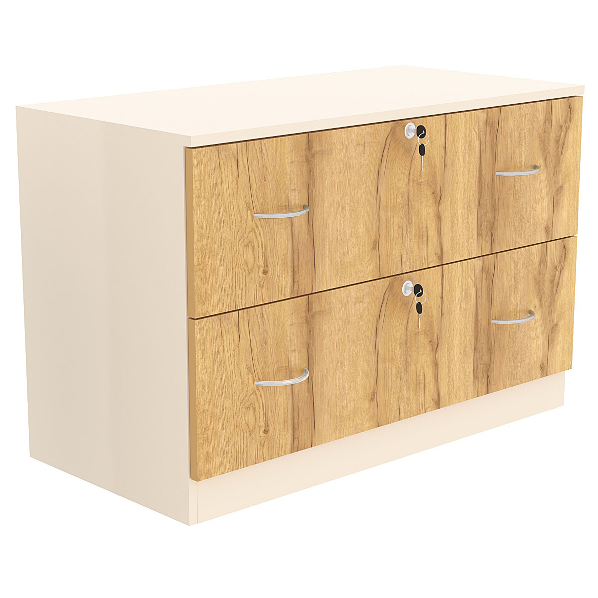 Тумба T-17 900мм (H-600мм c двумя выдвижными ящиками) Крем Вайс и Дуб Золотистый