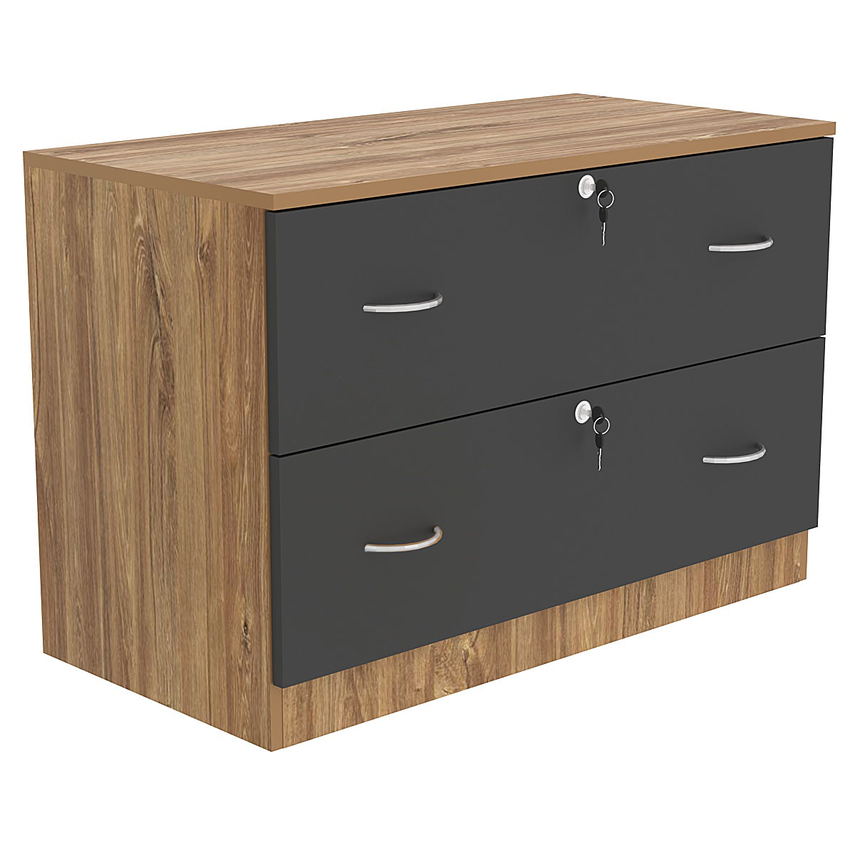 Тумба T-17 900мм (H-600мм c двумя выдвижными ящиками) Дуб Канзас коричневый + Черный