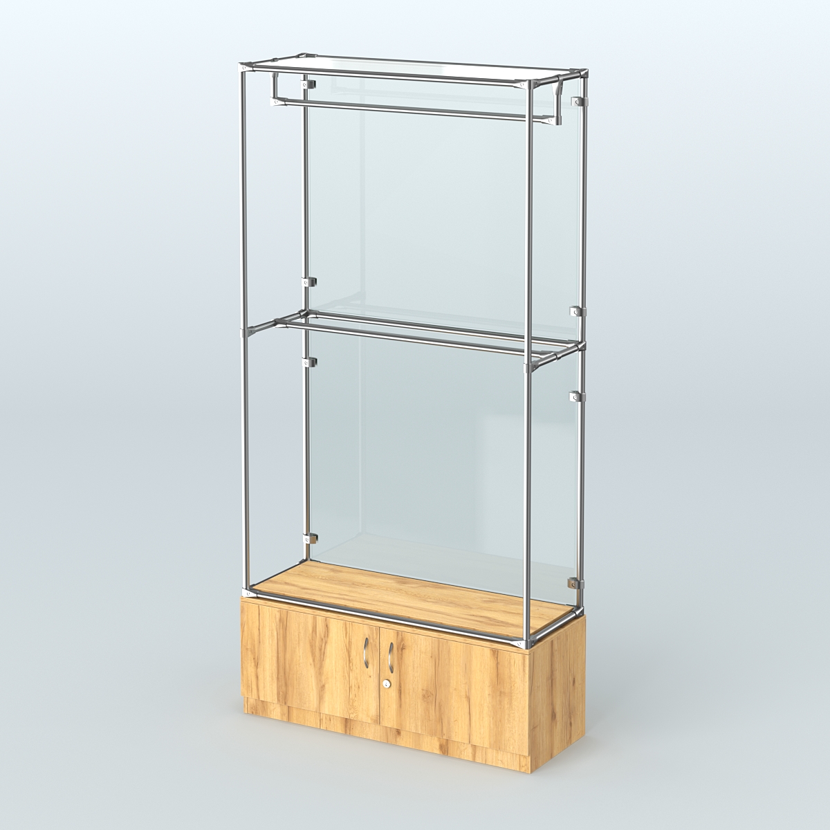 Торговая система ХРОМ (задняя стенка - стекло) 1200 мм №1-4 с тумбой Т-21 и поручнями Дуб Золотистый