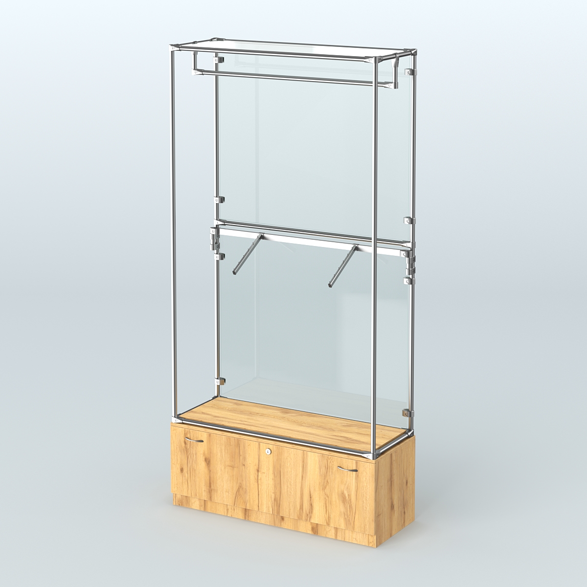 Торговая система ХРОМ (задняя стенка - стекло) 1200 мм №2-1 с тумбой Т-11 и поручнями Дуб Золотистый