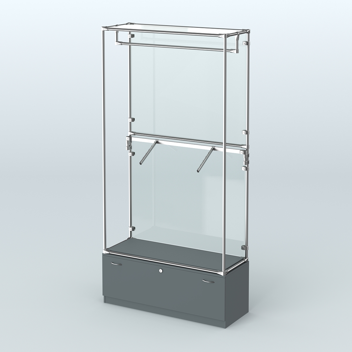 Торговая система ХРОМ (задняя стенка - стекло) 1200 мм №2-1 с тумбой Т-11 и поручнями Темно-Серый