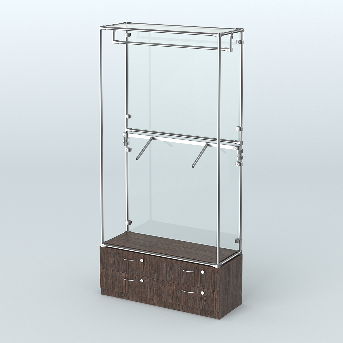 Торговая система ХРОМ (задняя стенка - стекло) 1200 мм №2-2 с тумбой Т-14 и поручнями Дуб Венге