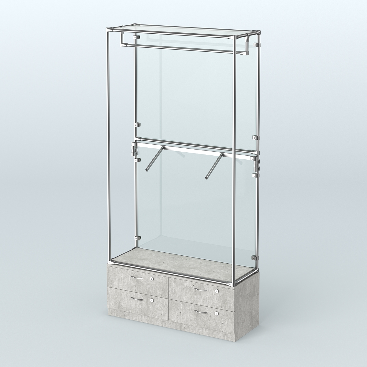 Торговая система ХРОМ (задняя стенка - стекло) 1200 мм №2-2 с тумбой Т-14 и поручнями Метрополитан Грей