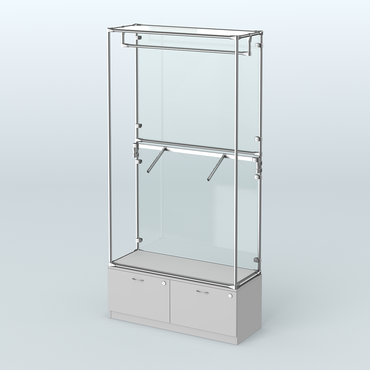 Торговая система ХРОМ (задняя стенка - стекло) 1200 мм №2-3 с тумбой Т-15 и поручнями Серый