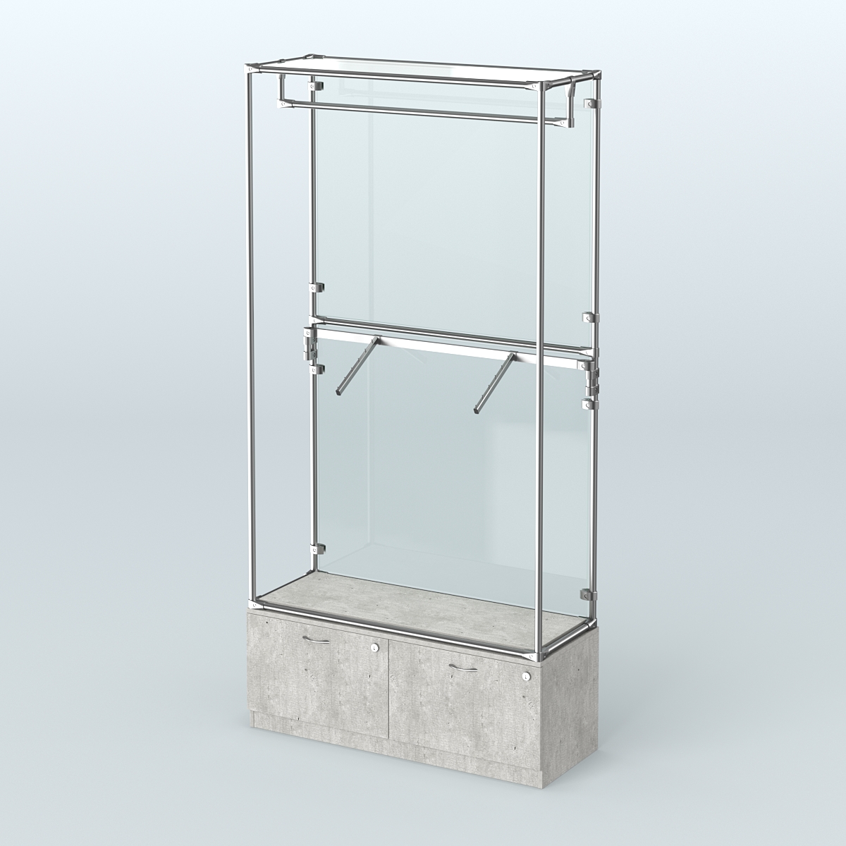 Торговая система ХРОМ (задняя стенка - стекло) 1200 мм №2-3 с тумбой Т-15 и поручнями Метрополитан Грей