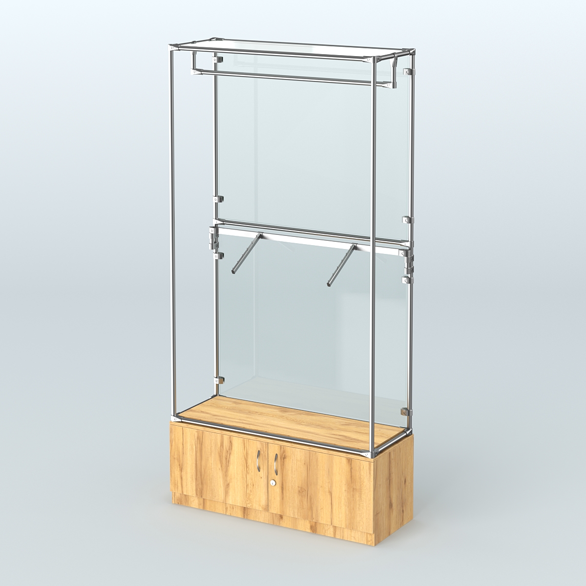 Торговая система ХРОМ (задняя стенка - стекло) 1200 мм №2-4 с тумбой Т-21 и поручнями Дуб Золотистый