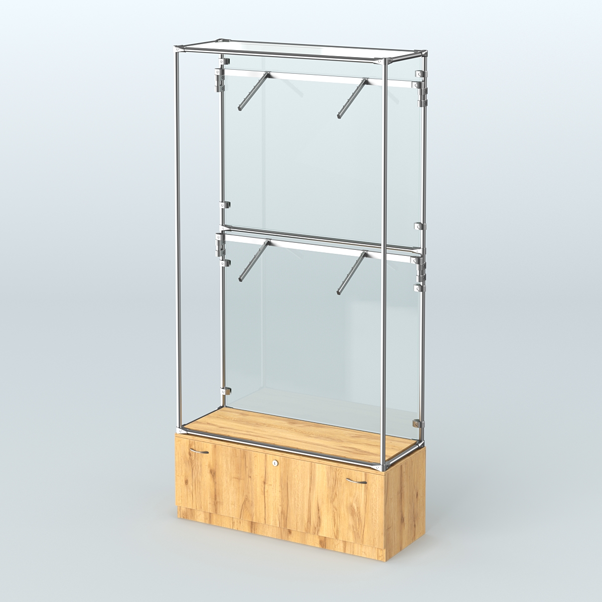 Торговая система ХРОМ (задняя стенка - стекло) 1200 мм №3-1 с тумбой Т-11 и поручнями Дуб Золотистый