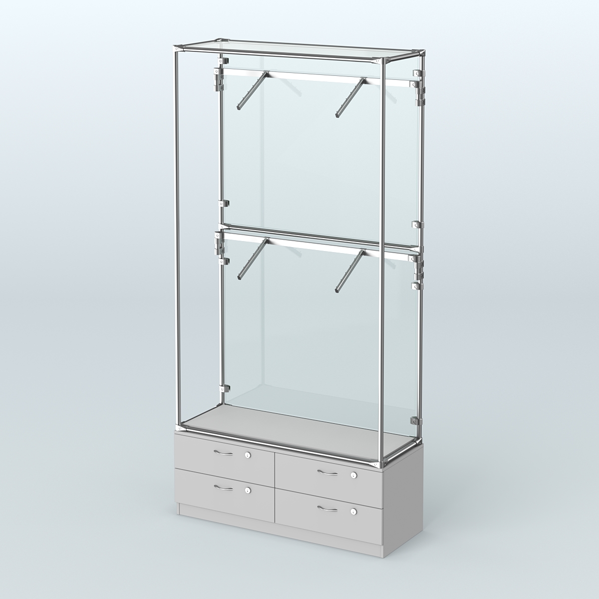 Торговая система ХРОМ (задняя стенка - стекло) 1200 мм №3-2 с тумбой Т-14 и поручнями Серый