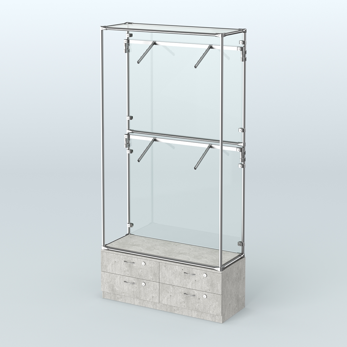 Торговая система ХРОМ (задняя стенка - стекло) 1200 мм №3-2 с тумбой Т-14 и поручнями Метрополитан Грей