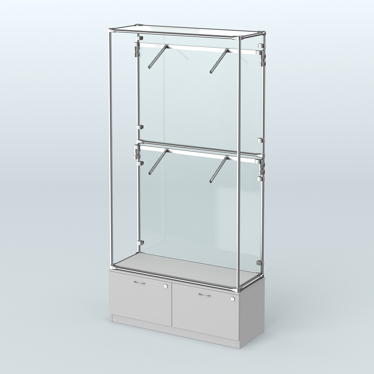 Торговая система ХРОМ (задняя стенка - стекло) 1200 мм №3-3 с тумбой Т-15 и поручнями Серый