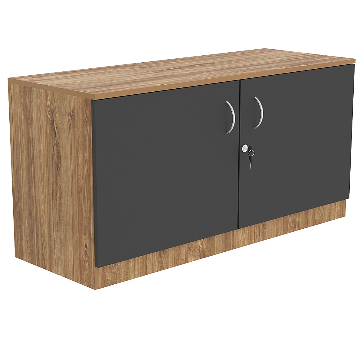 Тумба T-22 1200мм (H-600мм, с распашными дверцами) Дуб Канзас коричневый + Черный