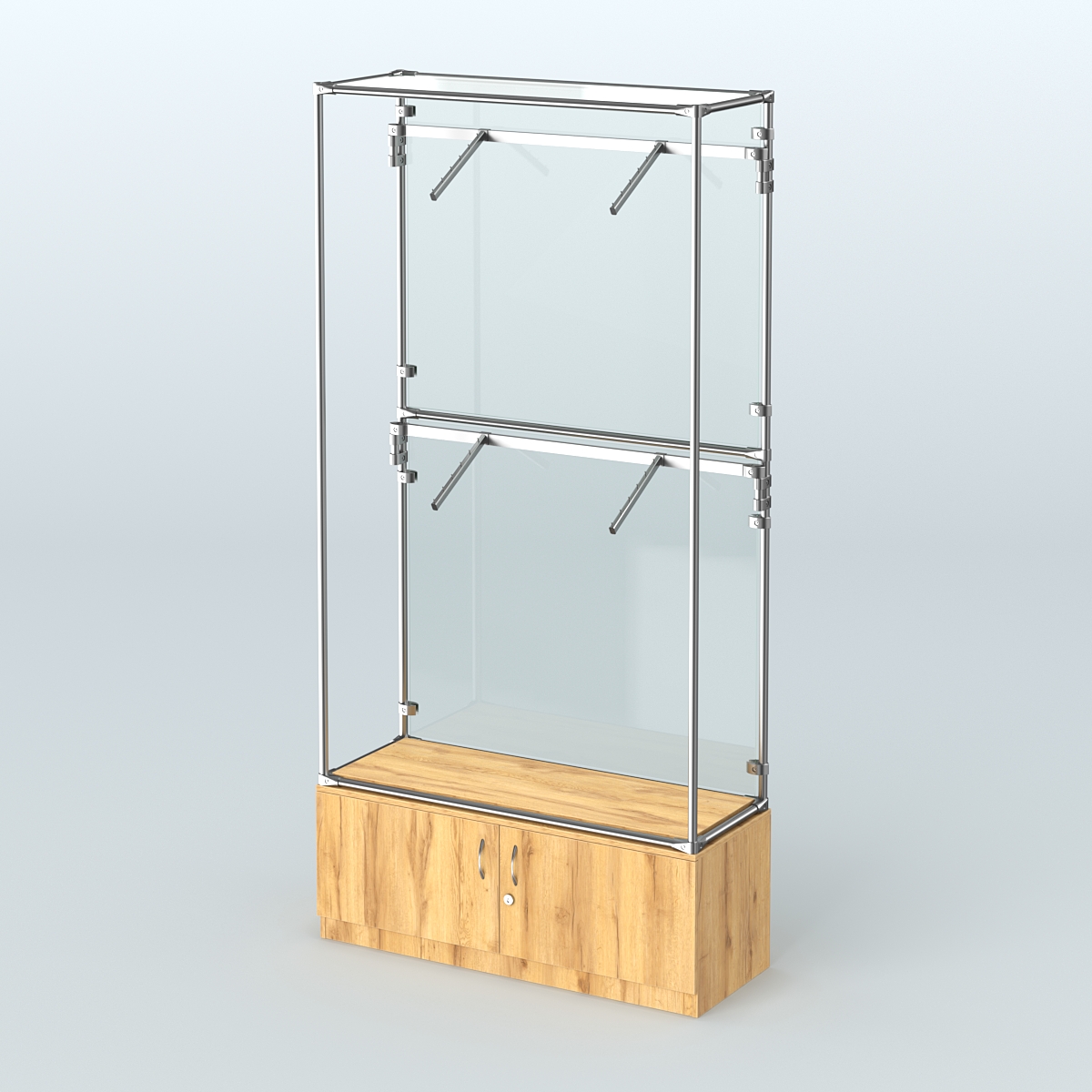 Торговая система ХРОМ (задняя стенка - стекло) 1200 мм №3-4 с тумбой Т-21 и поручнями Дуб Золотистый