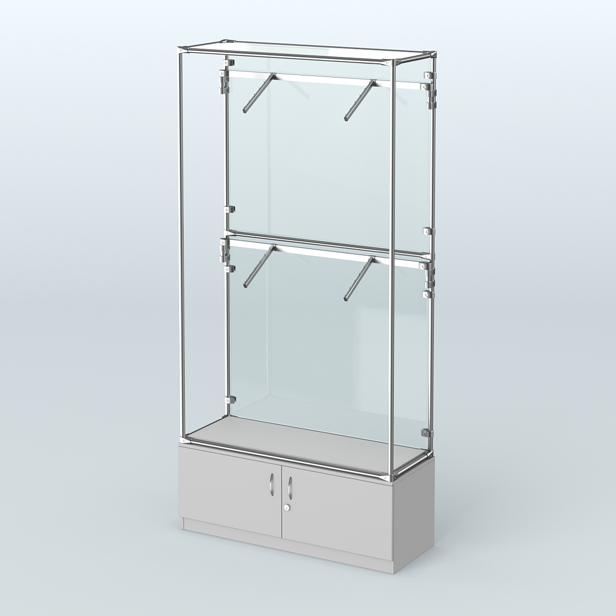 Торговая система ХРОМ (задняя стенка - стекло) 1200 мм №3-4 с тумбой Т-21 и поручнями Серый