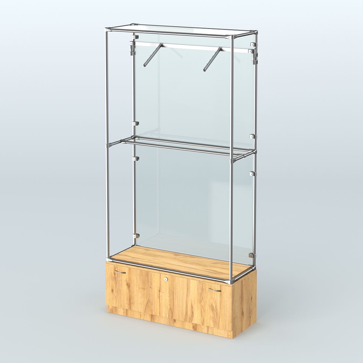 Торговая система ХРОМ (задняя стенка - стекло) 1200 мм №4-1 с тумбой Т-11 и поручнями Дуб Золотистый