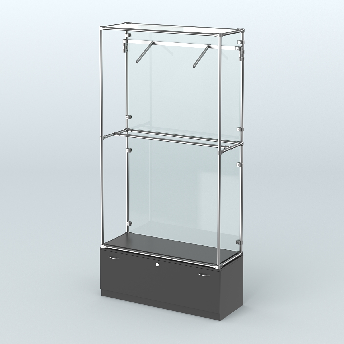 Торговая система ХРОМ (задняя стенка - стекло) 1200 мм №4-1 с тумбой Т-11 и поручнями Черный