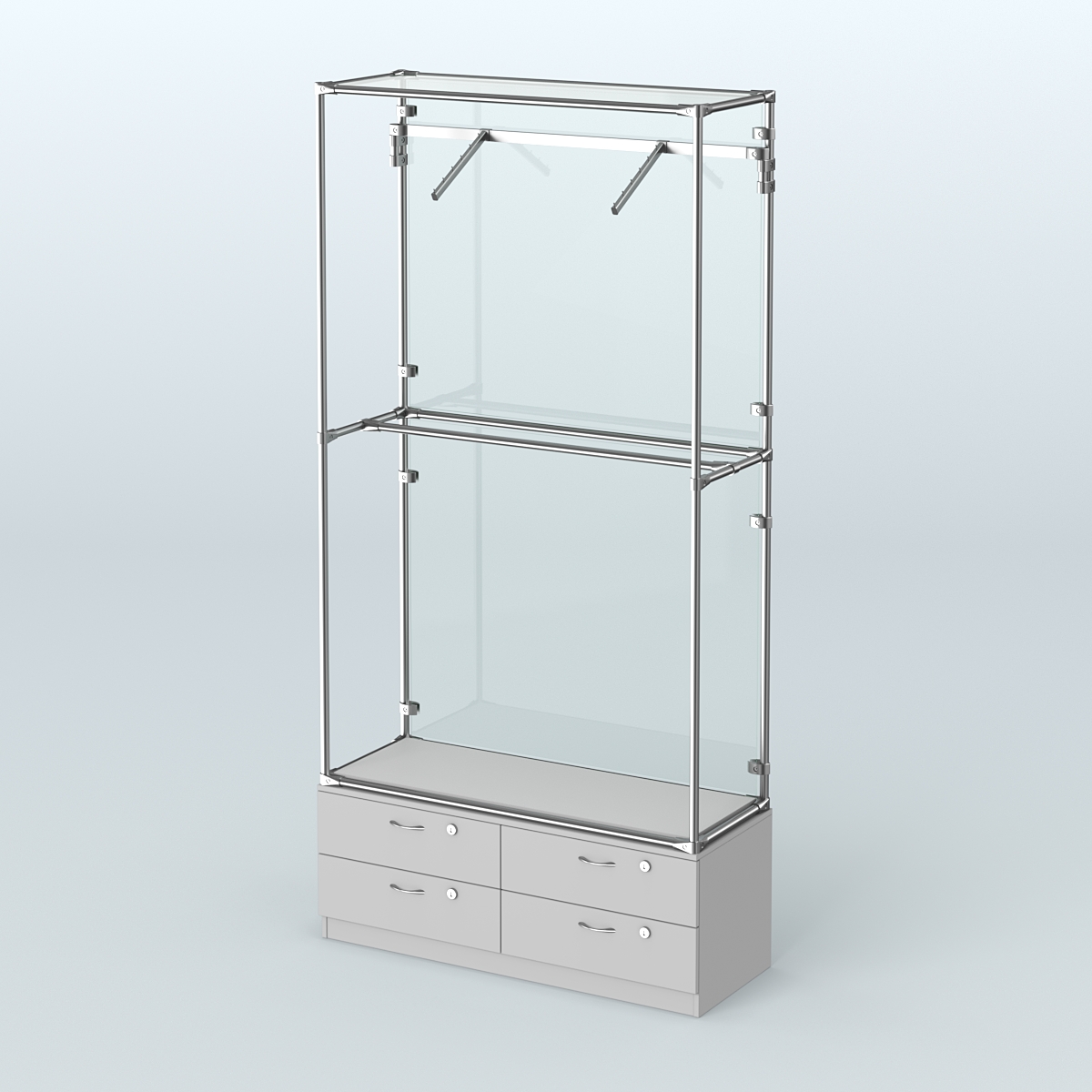 Торговая система ХРОМ (задняя стенка - стекло) 1200 мм №4-2 с тумбой Т-14 и поручнями Серый