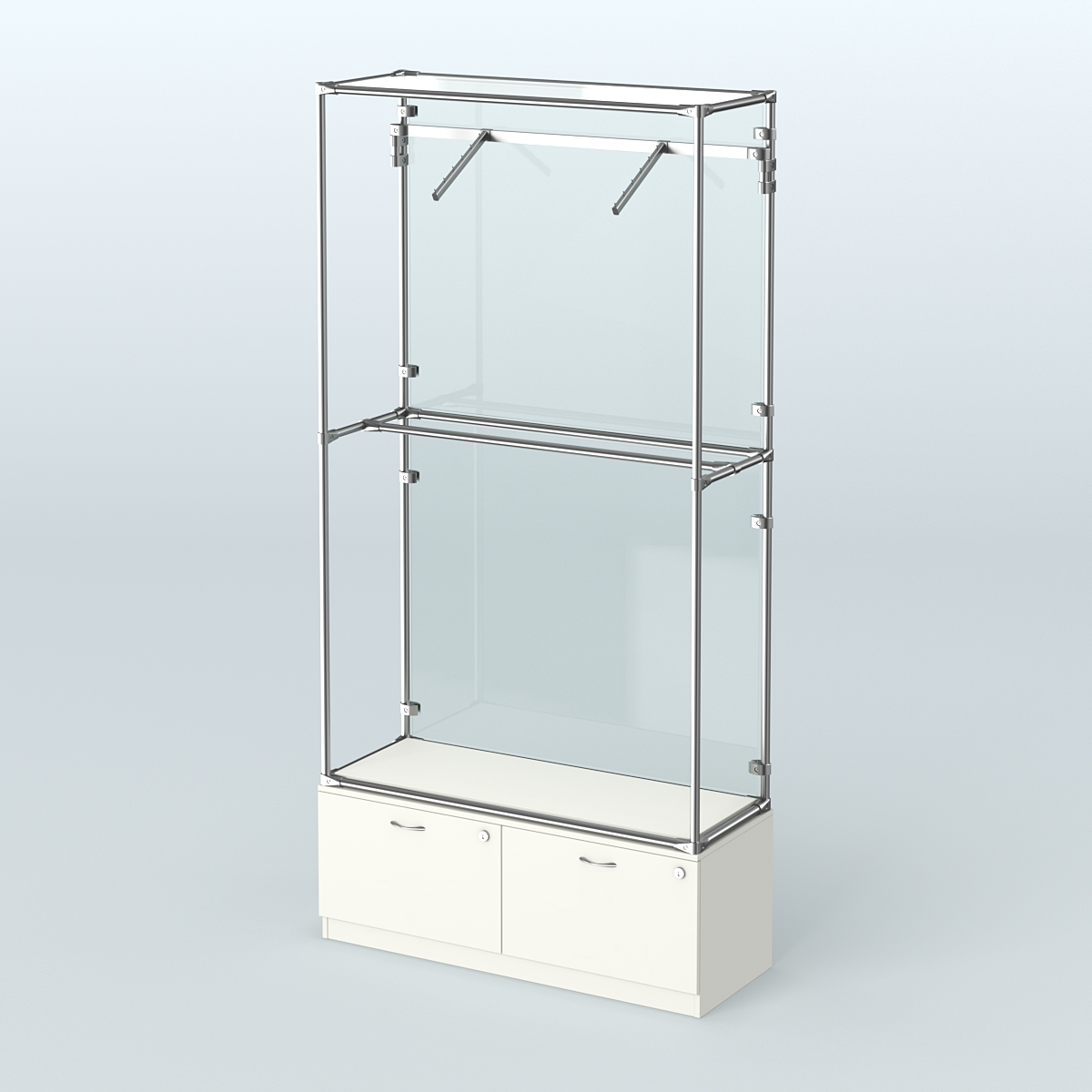 Торговая система ХРОМ (задняя стенка - стекло) 1200 мм №4-3 с тумбой Т-15 и поручнями Белый