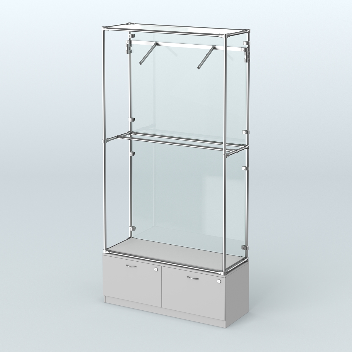 Торговая система ХРОМ (задняя стенка - стекло) 1200 мм №4-3 с тумбой Т-15 и поручнями Серый