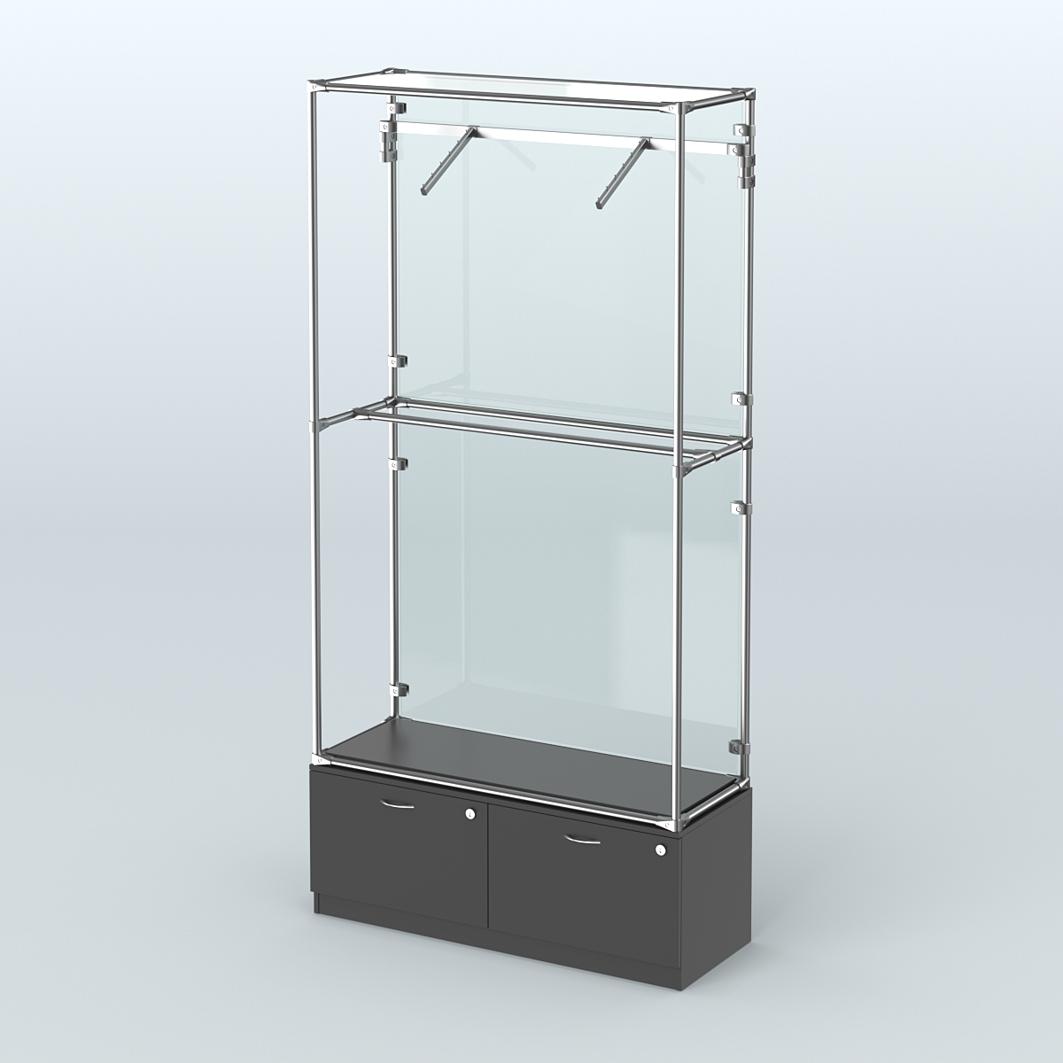 Торговая система ХРОМ (задняя стенка - стекло) 1200 мм №4-3 с тумбой Т-15 и поручнями Черный