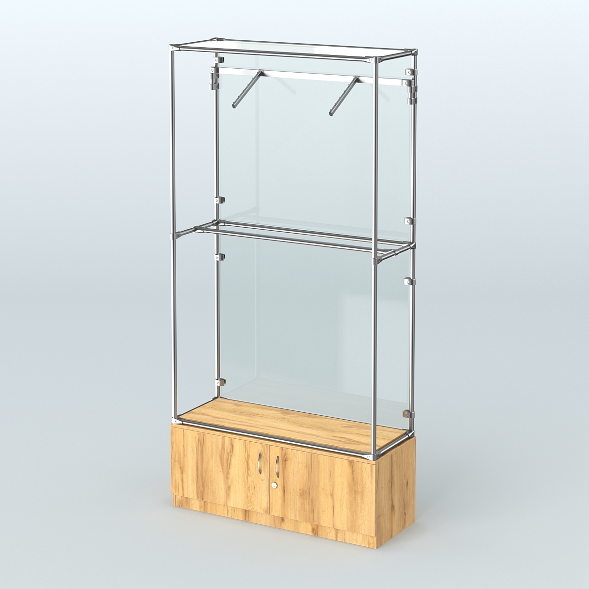 Торговая система ХРОМ (задняя стенка - стекло) 1200 мм №4-4 с тумбой Т-21 и поручнями Дуб Золотистый