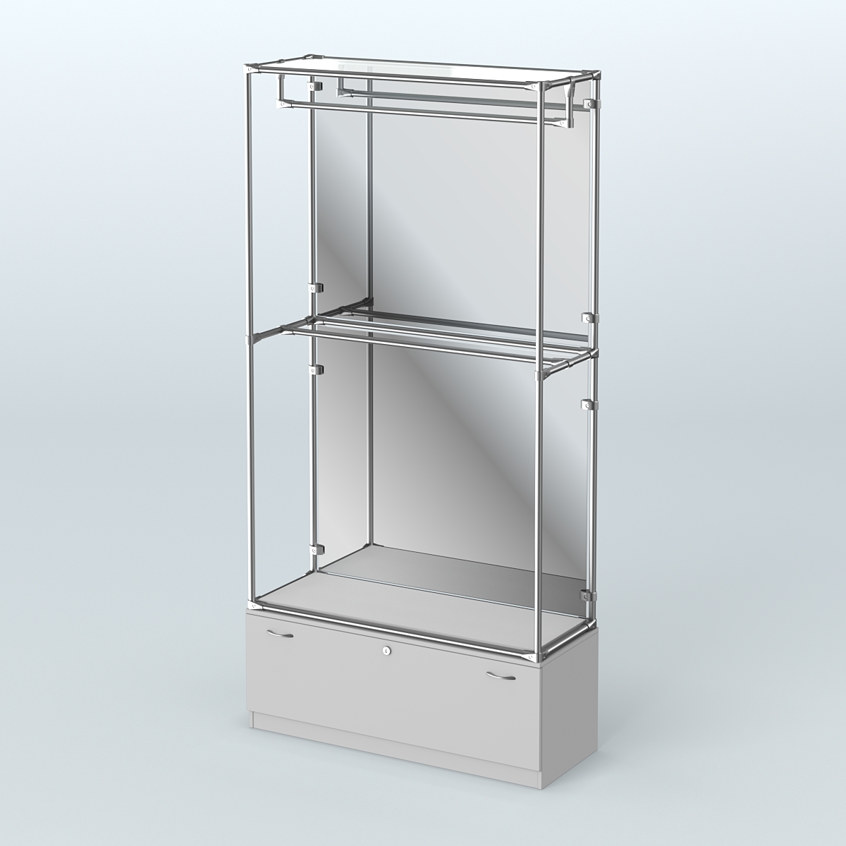 Торговая система ХРОМ (задняя стенка - зеркало) 1200 мм №1-1 с тумбой Т-11 и поручнями Серый