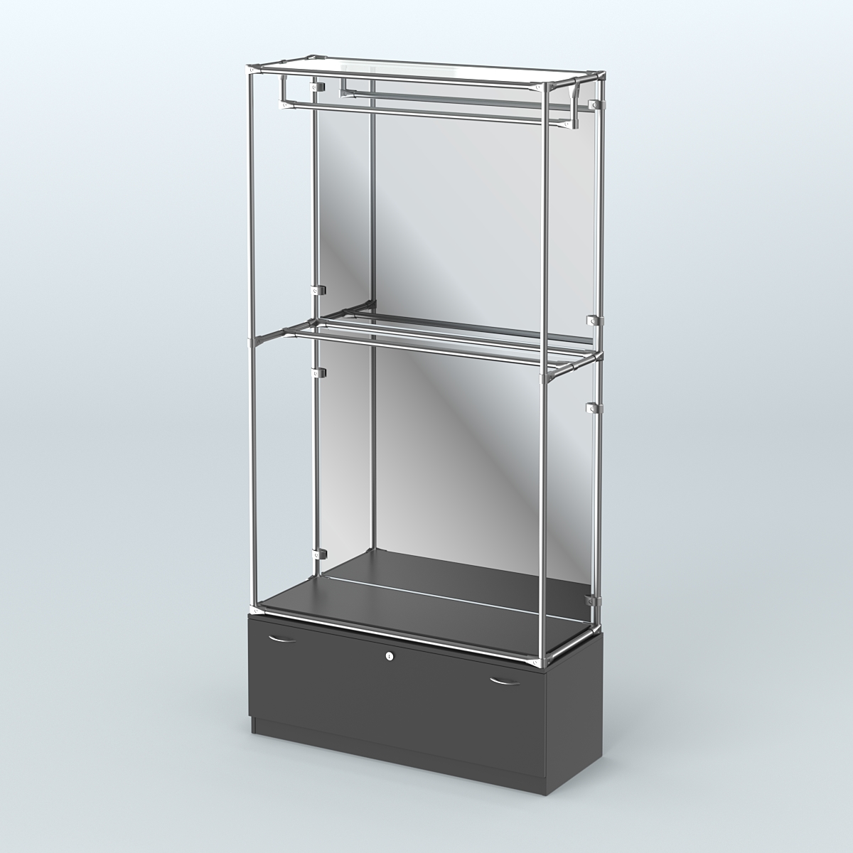 Торговая система ХРОМ (задняя стенка - зеркало) 1200 мм №1-1 с тумбой Т-11 и поручнями Черный