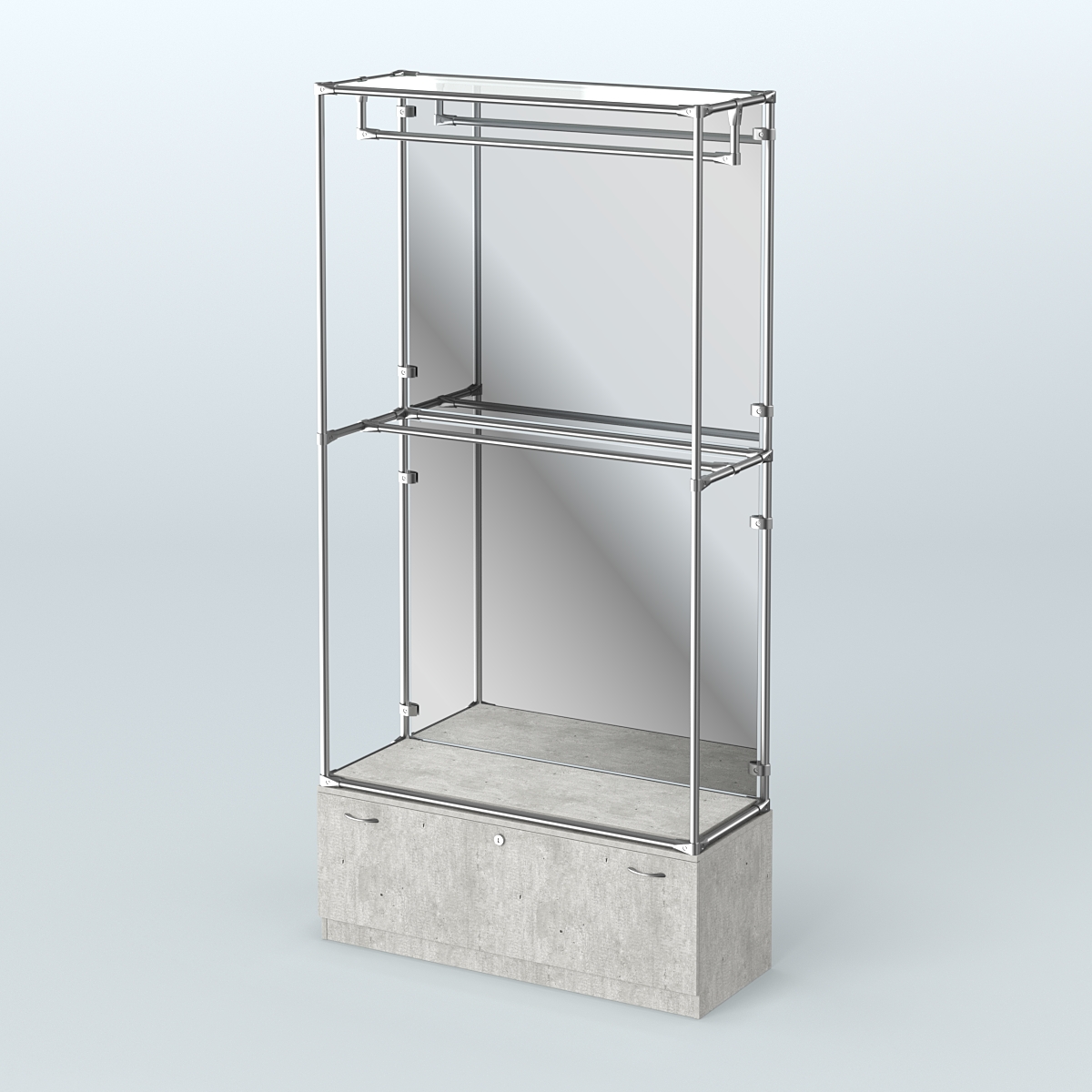 Торговая система ХРОМ (задняя стенка - зеркало) 1200 мм №1-1 с тумбой Т-11 и поручнями Метрополитан Грей